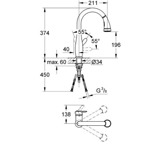 Grohe Minta Touch Electronic sink mixer with C Spout and pullout spray